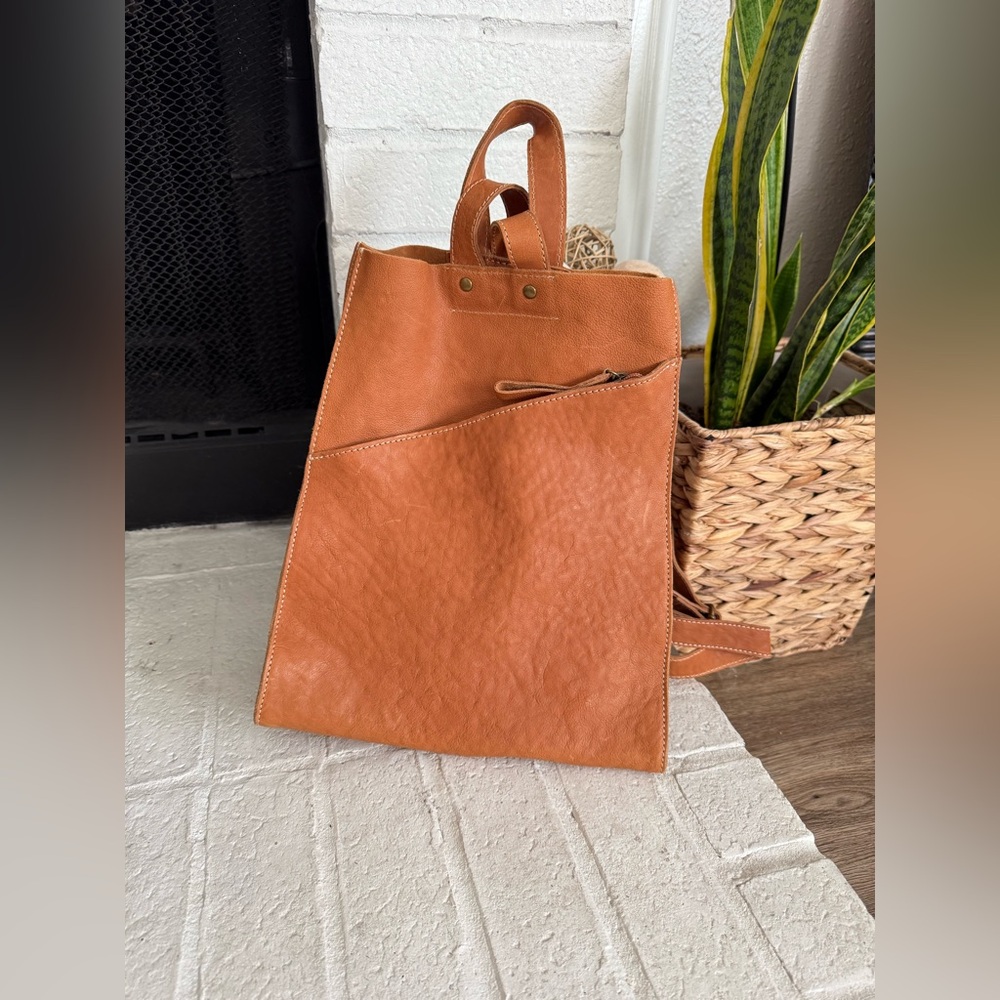 Sundance Leather Backpack Tote Bag Brown Minimalist Boho Handmade